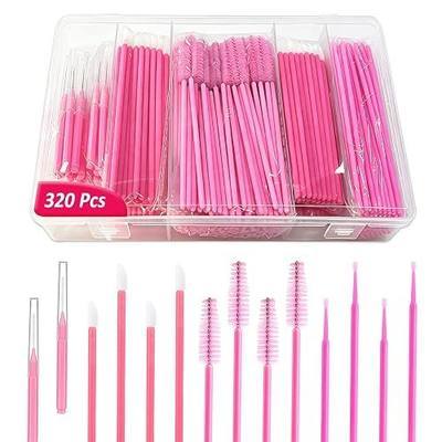 320Pcs Pink Brow Lamination Supplies Kit with Storage Box, Micro Eyebrow Lash Spoolies Disposable Lip Applicators Eyebrow Brush Interdental Brushes Micro Swabs for Eyelash Extensions Eyebrow Grooming