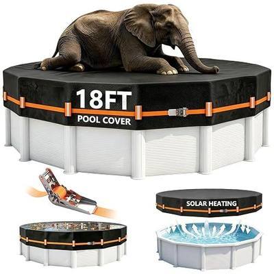 18FT Round Pool Cover Thicker Solar Pool Covers for Above Ground Pools | 600D Polyester Oxford,Tear Resistant,Waterproof,UV & Dust Proof,Windproof,Ratchet Tensioner,Quick Installation and Removal