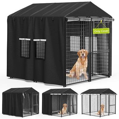 Outdoor Dog Kennel Cover 4.2'D x 4.2'W x 4.5'H Black Full Coverage with Transparent PVC Window and Breathable Mesh All-Weather Protection for Multiple Brands of Kennels Only Cover