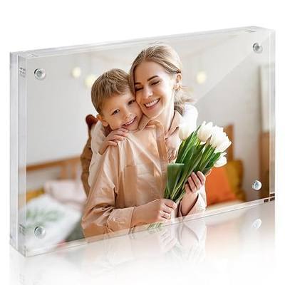 Photo Frames 4x6, Acrylic Picture Frames Double Sided Magnetic Clear, 1Pack | Clear Block Lucite Frames for Desk, Horizontal Vertical Display, Frameless Transparent for Wedding Gift Office Decor