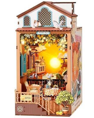 Rolife DIY Book Nook Kit Sunset Isle, 3D Puzzles Coastal Sunset Theme Miniature House Kit, Lemon Tree & Seaside View Decor for Bookshelf, Creative Gift for Adults
