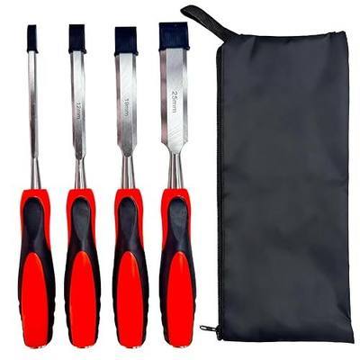 4 Piece Wood Chisel Sets with Storage Pouch, Wood Chisels for Woodworking Cr-V Steel Blade Wood Tools Chisel Set with Anti-Slip Ergonomic Handle Wood Carving Chisels 1/4'' 1/2'' 3/4'' 1'' (6-25mm)