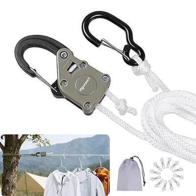 Vigorport Retractable Clothes Line Outdoors, Heavy Duty Rope Self-Locking Pulley Travel Clothesline, Portable Laundry Line for Outside Camping, RV, Cruises, Indoor Backyard (White, 25Ft/12Clips)