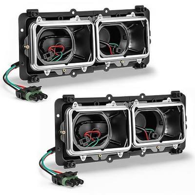 Partsam Headlight Housing Base with H4 Plugs Wire Harnesses Stainless Steel Bezel Replacement for FLD 112 120 Driver & Passenger Side