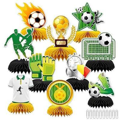10 Pcs Soccer Party Decorations, 3D Soccer Honeycomb Centerpiece, Soccer Centerpieces for Table with Reusable Paper Clips for 2026 Matches Soccer Theme Birthday Party Supplies