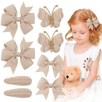 choicbaby 8pcs Khaki Baby Girl Hair Bow Clips Set Small Knitted Butterfly Toddler Hair Clips Boutique Grosgrain Ribbon Bow Hair Barrettes Accessories for Infant Toddler Kids