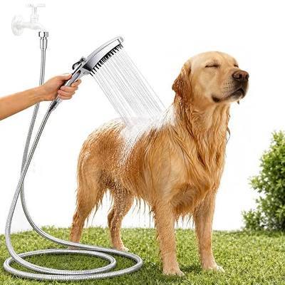 G-Promise 3 Mode Dog Wash Shower Attachment with Pause Mode for Outdoor Use | High Pressure, with Pause Mode, Built-In Brush for Wash & Groom, Extra Long Hose, Easy Install