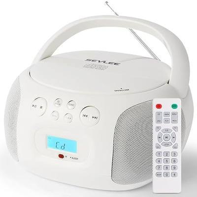 Portable CD Player Boombox Bluetooth 5.4, USB FLAC/MP3, Remote & Sleep Timer, Resume Playback, AM/FM Radio, Battery/AC Powered, Headphone & AUX (SEVLEE Cream White)