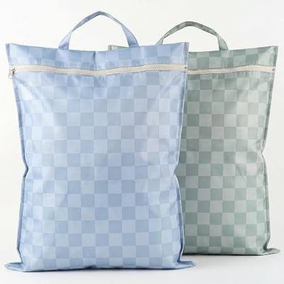 Stylish Wet Dry Bags For Suimsuits Set of 2 - Large Waterproof Travel Laundry Bags Keep Wet & Dry Clothes Fully Separated - Cute Checkered Design with Zipper & Handle, Great for Pool, Beach & Camping