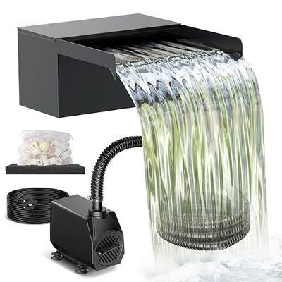 Biling 8" Pond Waterfall Spillway Kit 660GPH Filter Pump for Garden Stream | 304 stainless steel Kit, Triple media filtration, 40W adjustable flow, 9.8ft corrugated hose, DIY koi feature Rockery Stream