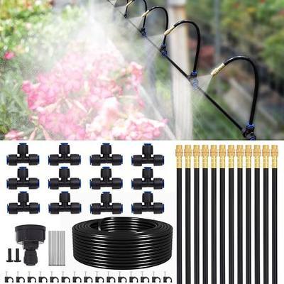 Drip Irrigation System Kit with 12 Pcs Adjustable Brass Nozzles & Bendable Spay Arm, 60ft Garden Watering Misting System for Outdoor Raised Bed, Potted Plant, Yard, Greenhouse