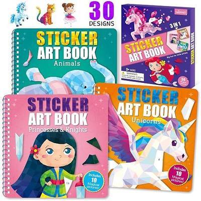 3-Pack Sticker by Number Books for Kids Ages 4-8, Mermaid, Unicorn, Animal | 30 Sticker Pictures. Paint with Stickers Activity Books for Travel, Car Rides & Quiet Time. Great Birthday & Holiday Gift