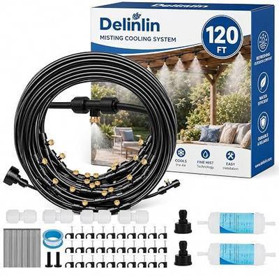 120FT Misters for Outside Patio, Outdoor Misting Cooling System with 28 Brass Nozzles & 2 Water Filters, DIY Misting Kit for Backyard Garden Greenhouse Deck Umbrella Canopy Pool Porch Trampoline