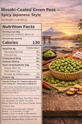 Wasabi Coated Green Peas - Premium Quality Natural Crunchy Green Pea Snacks, Spicy Wasabi Peas, No Artificial Color, Packed in Resealable Bag 2 LB