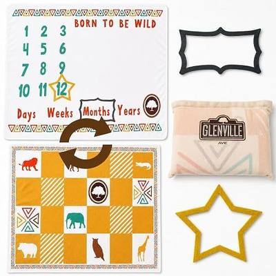 Reversible 100% Organic Cotton Baby Milestone Blanket for Boys & Girls, Ultra Soft 40 x 60 Baby Blanket with Safari Design for Photos, Tummy Time & Crib, Hypoallergenic with Carry Case & Age Markers