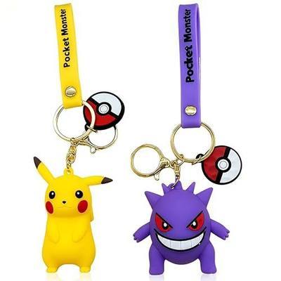 Pokemon Keychain, 2-Piece Key Chain Wristlet Car Charms,Kawaii Cartoon Backpack Keychain