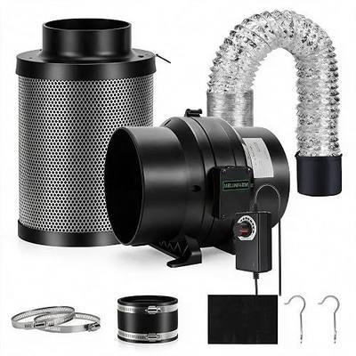 Air Filtration Kit, 6" 260 CFM Inline Duct Fan with Speed Controller, 11.8" High Carbon Filter, 8 Ft Ducting & Rubber Coupler, Air Cooling and Filtration Kit for Grow Tent, Hydroponics