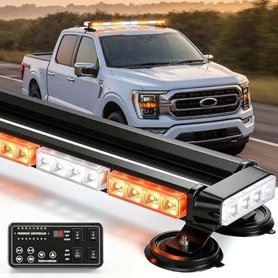 38" 288 LED Rooftop Strobe Lights Bar Magnetic Mount for Truck, Amber/White | Warning Flashing Traffic Lightbar w/Alley& Take Down Light, Emergency Lights for Vehicles Construction Work Tow Snow Plows
