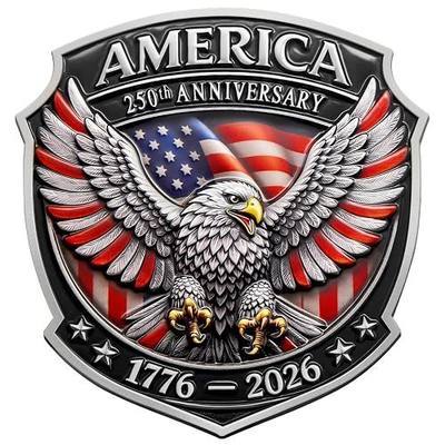 USA 250th Anniversary Car Emblem America Flag Eagle 3D Metal Decal Badges Emblems Zinc Alloy for Vehicles Pickup Trucks SUV RV (Antique Silver)