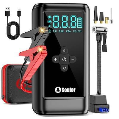 Jump Starter with Air Compressor Battery Jumper Starter Portable 6000A Car Battery Jump Starter with 160PSI Portable Tire Inflator, LED Light, Case (All Gas/14L Diesel)