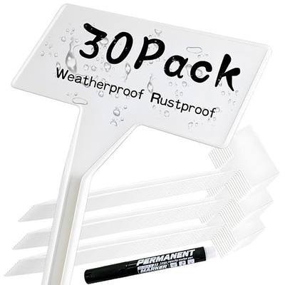 Mziart 30 Pack Large Plant Labels for Outdoor Garden Labels, Waterproof 12 Inch Tall T-Type Plastic Plant Tags Stakes Garden Markers for Herbs Flowers Vegetables, White