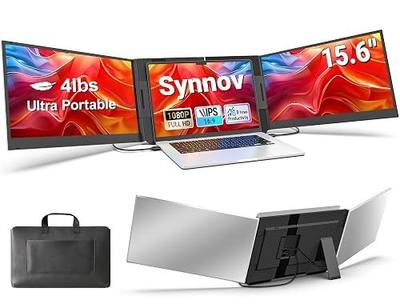 Synnov 15.6“ Laptop Screen Extender, 1080P FHD Ultra Light & Portable Triple Monitor for Laptops, Fit for 12"-17.3" Laptops, Plug & Play Travel Monitor Extender Compatible with Wins/MacOS/Chrome