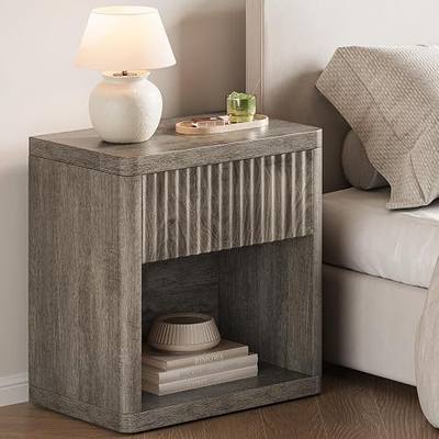 Fluted Nightstand Night Stand with Drawers, Large Bedside Table with Storage End Tables for Bedroom, Modern Nightstands Night Stands, Wood Side Tables, Grey