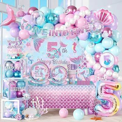 Cocomigo Dive Into Five Birthday Decorations Girl,Serves 25 Guests | All-in-One Set,Mermaid 5th Party Kits,Backdrop,Balloon,Tableware,Mermaid Candle 5,for The Sea Party,Easy to Use
