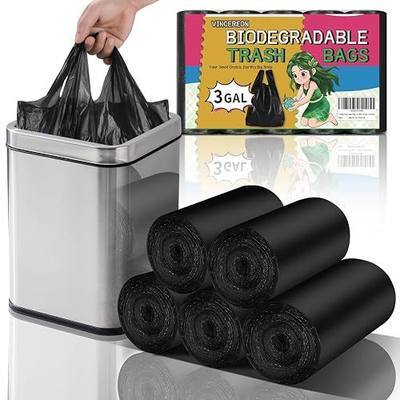 3 Gallon Small Black Trash Bags Bathroom With Handles 100 Count | 3 Gal Mini Garbage Bags,12 Liter,Unscented,Biodegradable,Little Wastebasket Liners For Car Office Kitchen,Strong,Thick