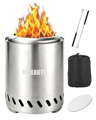 Tabletop Fire Pit Outdoor, Portable Smokeless Mini Firepit, 9.7 × 7.1'' | Heavy-Duty Stainless Steel Fire Pit, Wood Burning, Burns Pellets, With Ash Pan & Carry Bag, For Camping, RV, Patio, Silver