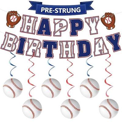 Pre-Strung Baseball Birthday Party Decorations, Happy Birthday Banner and Hanging Swilrs for Baseball Sports Themed Party Decorations (NO DIY)