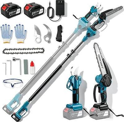 4-in-1 Cordless Pole Saw & Pruning Shears with 14.5 Ft Reach Extension Pole | 8 Inch Mini Chainsaw & Electric Pruner with 2 x 4.0Ah Battery, Battery Powered Pole Saw Pruner for Tree Trimming/Cutting