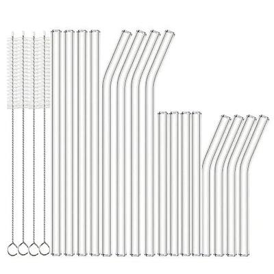 16pcs Glass Straws Short and Long Reusable Straw Shatter Resistant | 10mm 6inch 8.5inch Durable Thick Dishwasher Safe with Cleaning Brushes Different Size for Short and Tall Glasses Cups