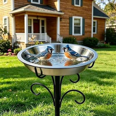 Fire Beauty Staked Bird Bath for Outdoors, 2-in-1 Rustproof Stainless Steel Bath & Wild Bird Feeder for Backyard Wildlife | 2-in-1, Rustproof Stainless Steel, Bath & Wild Bird Feeder, For Backyard Wildlife