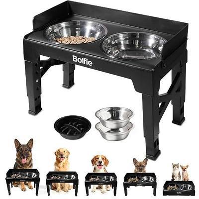 Elevated Dog Bowls for Small Medium Large Dogs 5 Adjustable Heights | 2-in-1 Raised Dog Feeder, 2 Stainless Steel Bowls & Slow Feeder, No Spill Pet Food Water Bowl Stand