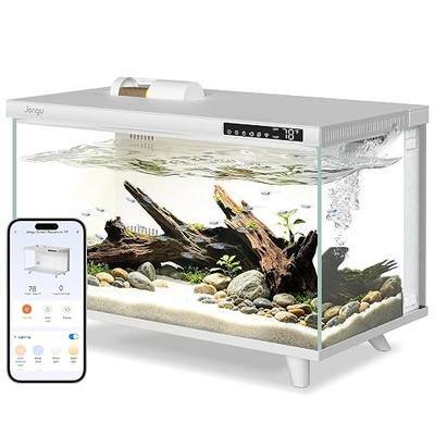 M1 5 Gallon Aquarium Starter Kit, App Control Smart Fish Tank with Filter, Auto Feeder, Quiet Pump, Timer Light, Temp Display, Crystal-Clear Glass Desktop Betta Tank for Guppy Shrimp, White