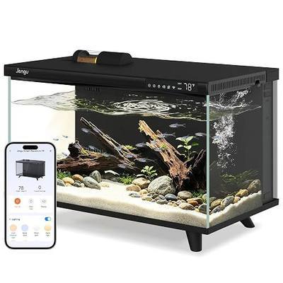 M1 5 Gal Smart Aquarium Starter Kit - App-Controlled Betta Fish Tank with Auto Feeder, Adjustable Pump, Temp Display, Leak-Proof Glass, Timer LED Light, Desktop Tank for Home or Office, Black