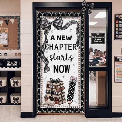 Breling Classroom Welcome Door Cover Composition Notebook Back to School Banner Welcome Wall Door Decor Porch Sign for First Day of School Preschool Classroom Sign Decor(Book Bow)