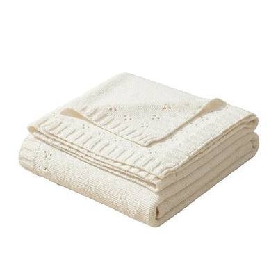 Knit Baby Lightweight Summer Throw Blanket Cable Soft Swaddle for Infant Boys Girls 32x35inch-Eyelet White