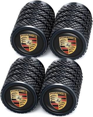 Tire Valve Caps, Valve Stem Caps Fit Porsche Panamera Cayenne Macan Boxster Taycan Cayman 718 911, Alloy Car Tire Caps for Corrosion Resistant Leak-Proof Car Accessories, Black