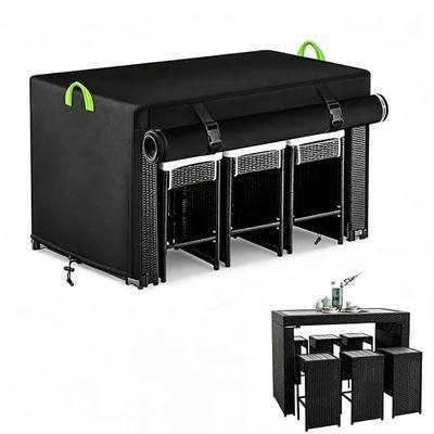 7 Piece Waterproof Patio Bar Set Cover, Outdoor Bar Height Cover | 600D, 76x34x42", Front Roll-up Openings, PU Coating, Reflective handles, Rectangular Bar Cover with Windproof Buckles