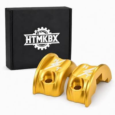 Gold Lightning Logo Brake Clutch Perch Half Clamps, CNC 7075 Aluminum Handlebar Control Clamps Compatible with Select Softail, Dyna, Sportster & Touring Models