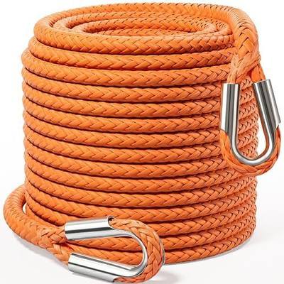 Synthetic Winch Rope Extension - 3/8" x 100ft 27000 lbs Heavy Duty Extension Winch Line Cable Replacement for ATV UTV Off Road Vehicle Jeep Truck - Orange