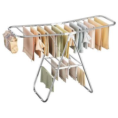 SONGMICS Clothes Drying Rack, Foldable Laundry Drying Rack, White | Sock Clips, Metal Clothes Airer with Height-Adjustable Gullwings, Space-Saving, Indoor Outdoor, ULLR505EW01