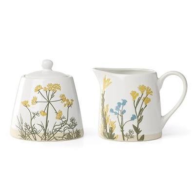 Lenox Kitchen And Dining, Wildflowers 2-Piece Sugar And Creamer Set, Stoneware Material, Dishwasher & Microwave Safe, Kitchen Essentials, Home (White, 2 Pieces, 8 Oz Capacity Sugar Bowl & Creamer)