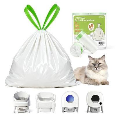 60 Count Cat Litter Box Bags Liners for Parunt Fmo Cmg Fstg CAITELINCE and ZeaCo Self-Cleaning Automatic Litter Boxes, Thick Drawstring Heavy Duty Leakproof Kitty Trash Poop Bag, 26" x 11.8"