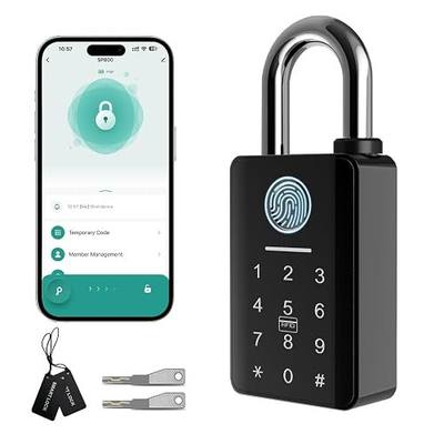 Heavy Duty Fingerprint Padlock with Key, Outdoor Smart Padlock with Code Keypad, Smart Combination Gate Lock for Outdoor Fence, Gate, Storage Unit, Tuya App, Waterproof (10 mm Shackle)