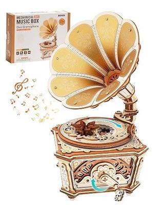 ROKR 3D Wooden Puzzles for Adults, Diva Phonograph Music Box Mechanical Model Kit to Build, Wooden Phonograph Puzzle Vintage Home Decor, DIY Crafts Gifts for Birthday