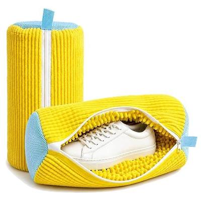 Shoe Washing Machine Bag, 2 Pack Sneaker Cleaning Bags for Washer & Dryer, Hidden Zipper Laundry Shoe Bag Protects Shoes & Drum, Fits Tennis Shoes and Daily Footwear (Yellow)