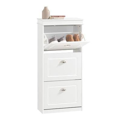 Haotian Narrow Shoe Cabinet, Slim Shoe Rack Entryway, Hidden Shoe Storage Organizer with 3 Flip Drawer for Hallway White FSR94-W